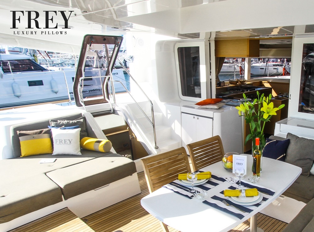 Yellow pillows on yacht decoration