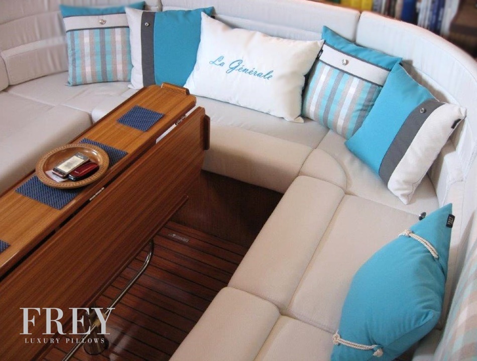 Personalized embroidery on luxury yacht decor